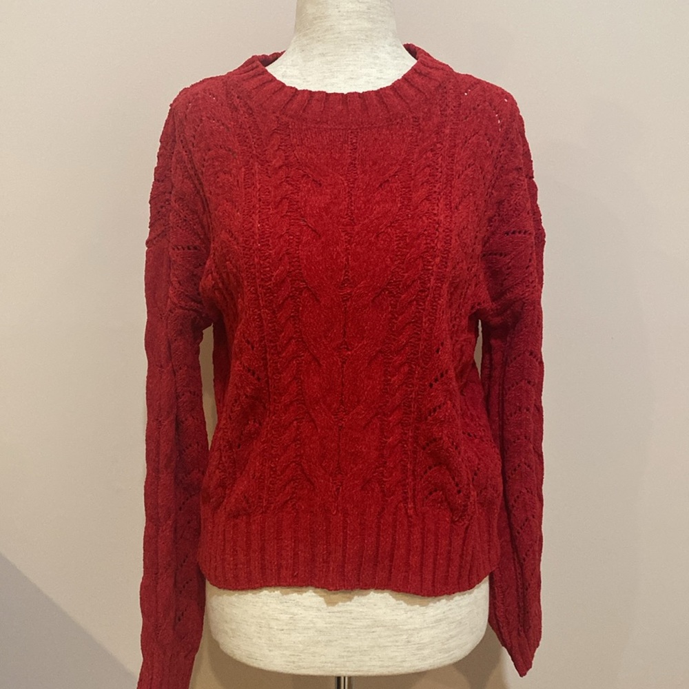 Red Chenille Crewneck Sweater